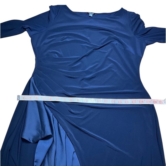 CHAPS Navy Blue Ruffle Sheath Dress Long Sleeve Crew Neck Jersey Knit Sz XL - Picture 7 of 11